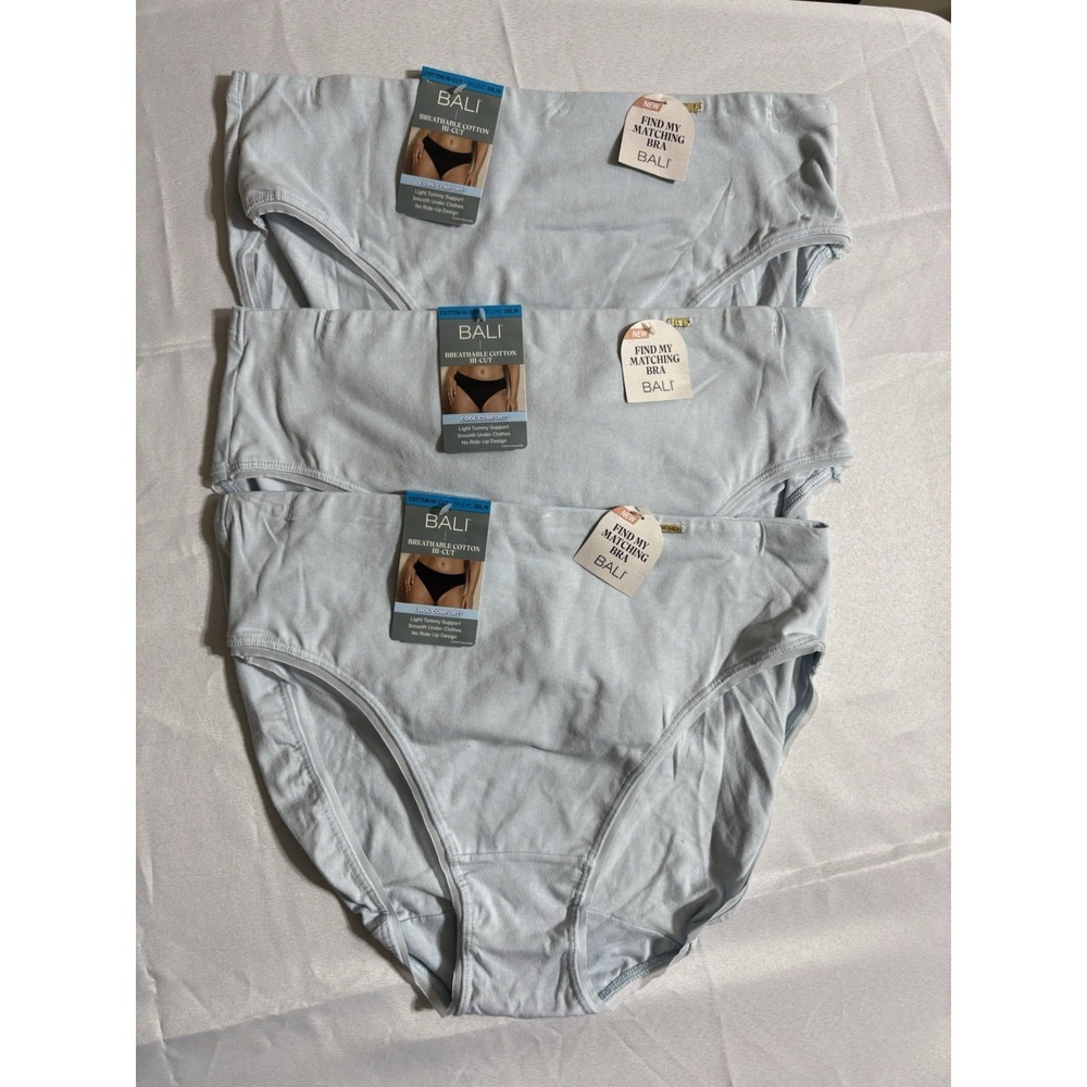 NEW Bali Breathable Cotton Hi-Cut Panty DFLEHC Women's Size 2Xlarge 3 Pair Blue